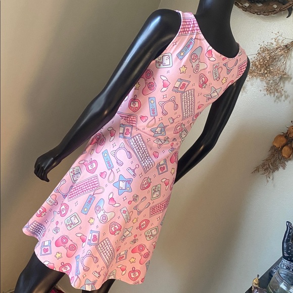 Pink Computer Gamer Girl Graphic Skater Dress with Pockets! 🎀 - Picture 8 of 11